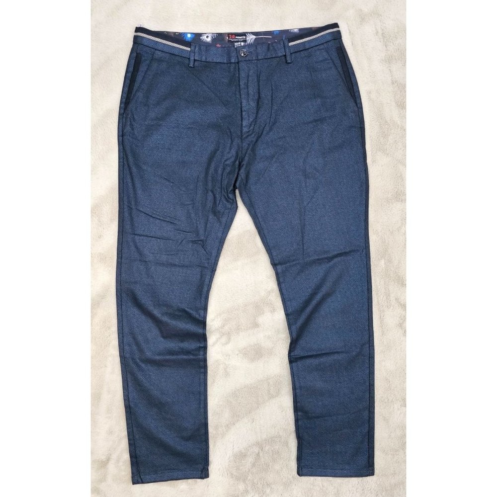 TR Premium Comfort-Fit Casual Stretch Flat Front Blue Chino Pants